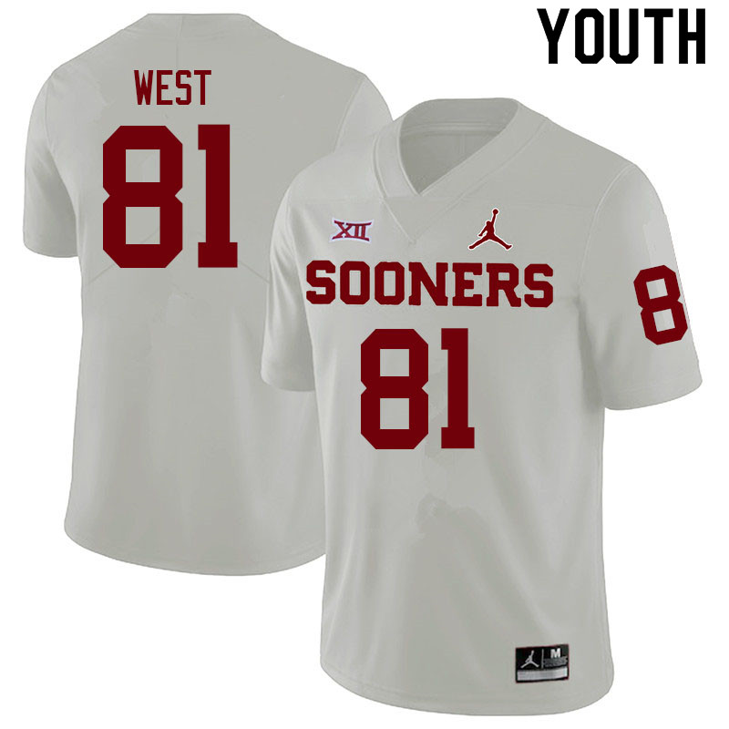 Youth #81 Trevon West Oklahoma Sooners College Football Jerseys Sale-White - Click Image to Close